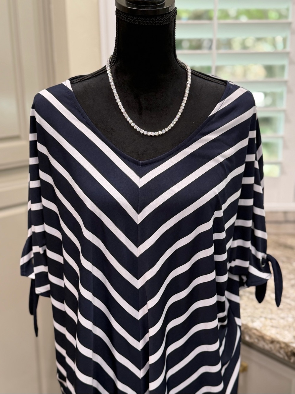croft & barrow Navy and White Striped V-Neck Tunic